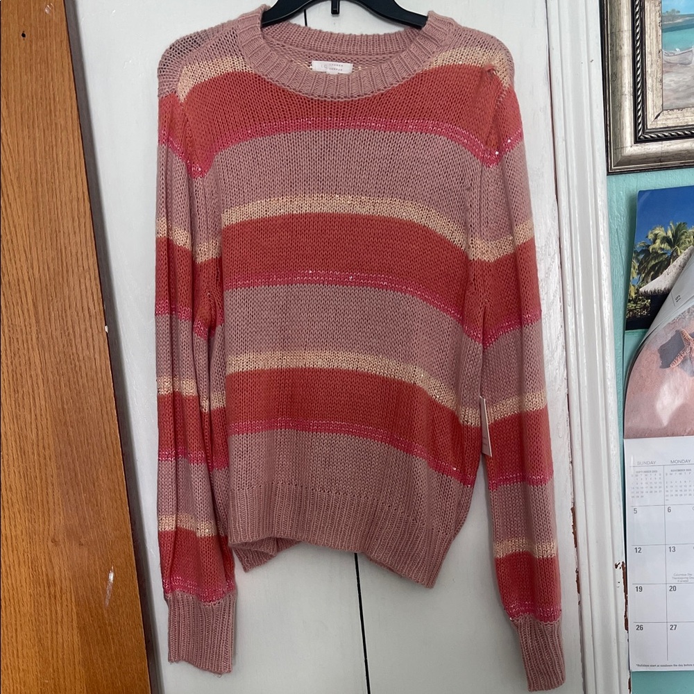 LC Lauren Conrad Pink and Cream Striped Sweater